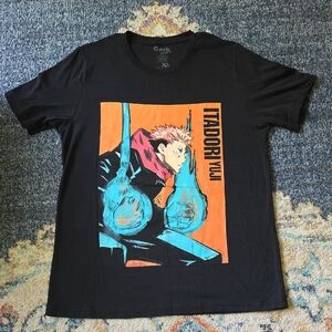 Black Graphic T-Shirt with Anime Design Jujutsu Kaisen